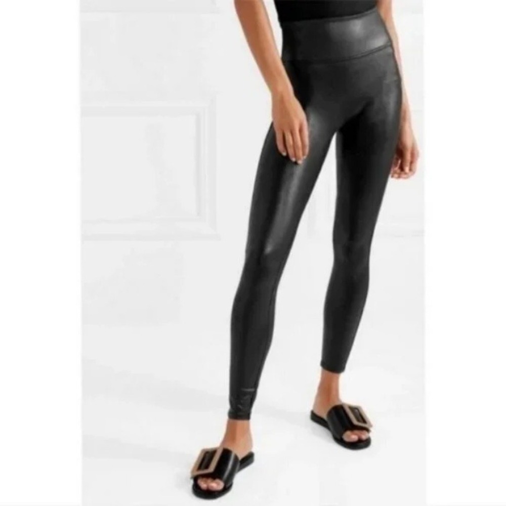 SPANX Faux Leather Leggings Women's XL Black High Waisted Power Waistband‎